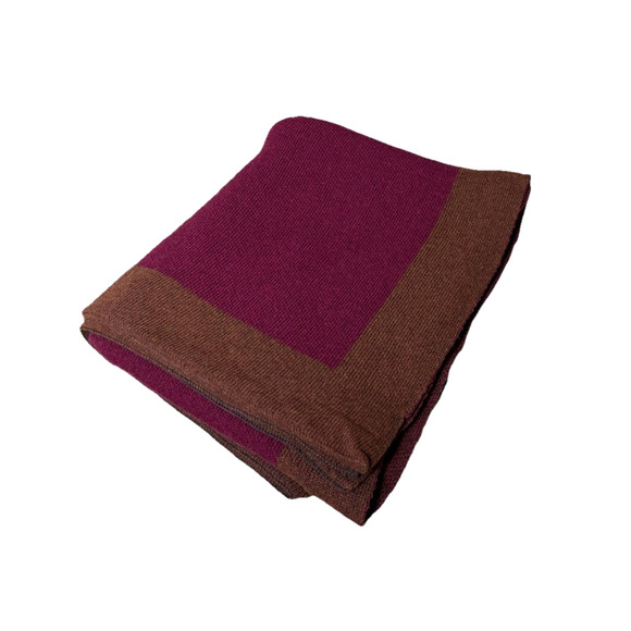 Pine Cone Hill Lambswool Throw Blanket Knit Bordered Quilt Purple Brown Luxury - Picture 1 of 14